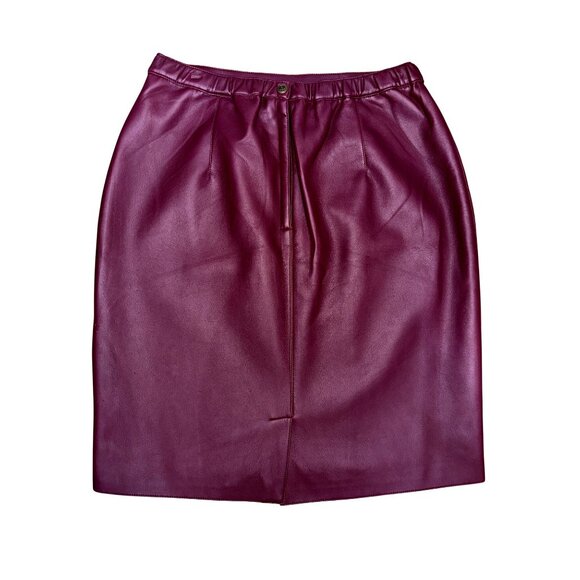 CCC Vintage Burgundy Faux Leather Pencil Skirt Decorative Button Liner Size Larg - Picture 2 of 7